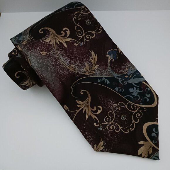Monzini Mens Necktie Made in Canada Burgundy Mauve Gold 100% Silk 4" X 56" - Picture 1 of 7